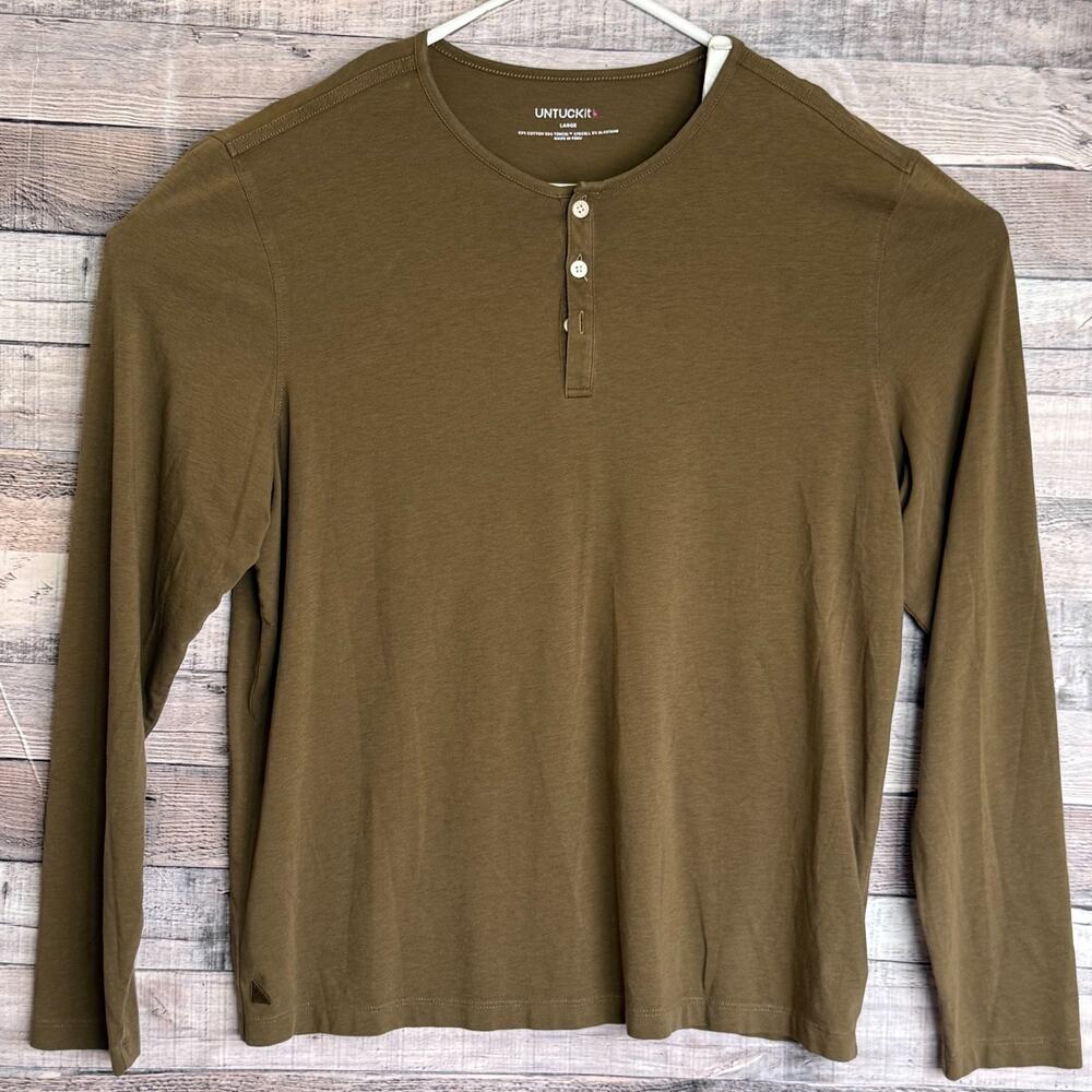 UNTUCKit EcoSoft Marastina Henley Shirt Mens Large Green Long Sleeve Preppy